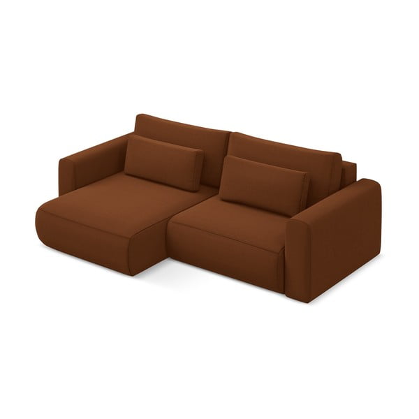 Divano angolare color terracotta allungabile/con contenitore (con penisola a sinistra/con chaise lounge) con rivestimento in velluto Kapua – Makamii-image-2