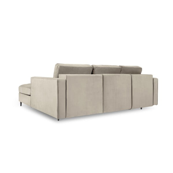 Divano letto angolare in velluto beige, angolo destro Santo - Milo Casa-image-3