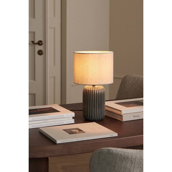 Lampada da tavolo grigia/beige in tessuto (altezza totale 36 cm) Mizu – Ellos Home-image-1