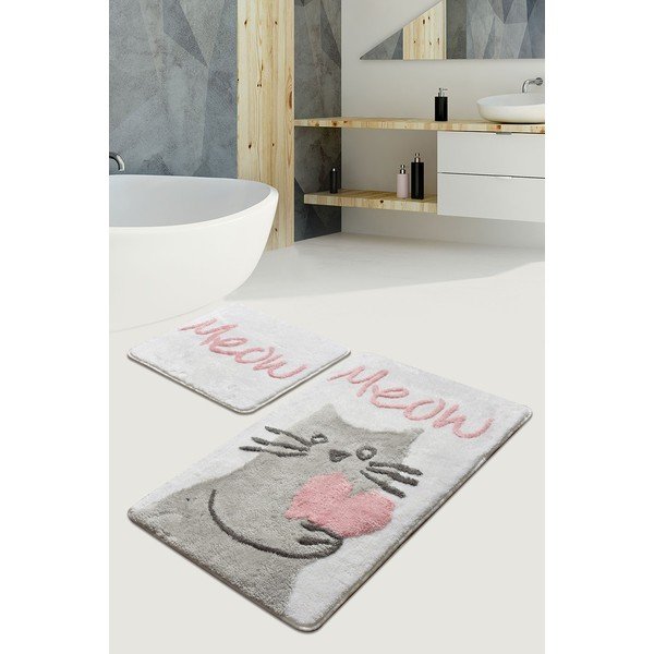 Tappetini da bagno bianco-grigio in set da 2 100x60 cm Kedicik - Foutastic-image-1