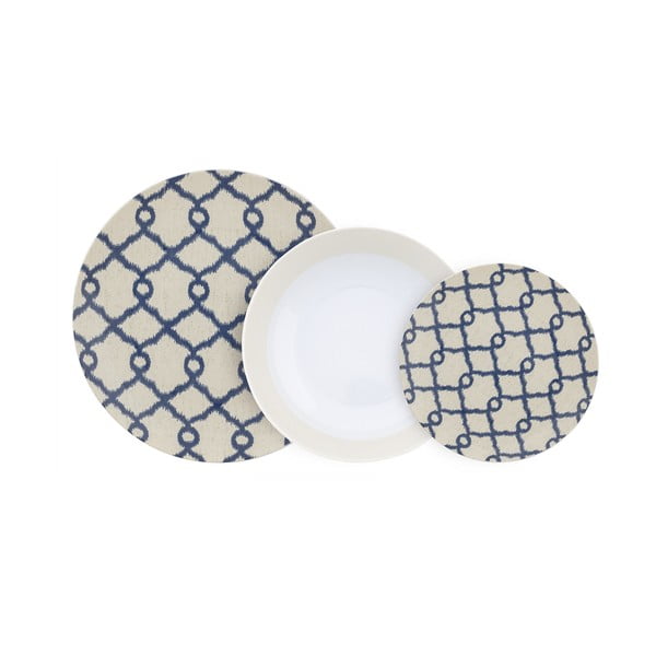 Set di 18 pezzi di piatti in porcellana beige e blu Papavero - Villa Altachiara