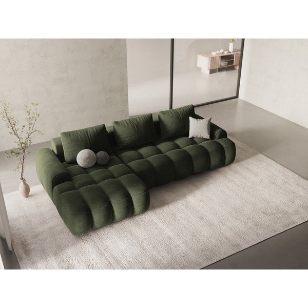 Divano angolare verde allungabile/con contenitore (con penisola a sinistra/con chaise lounge) con rivestimento in velluto Linz – Cosmopolitan Design-image-1