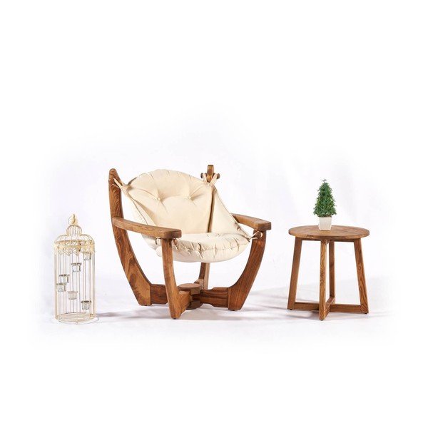 Sedia da giardino in legno color crema-naturale Relax - Floriane Garden-image-3