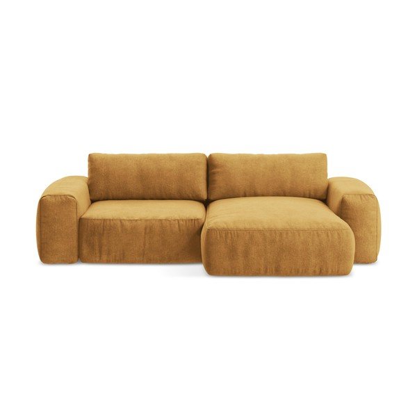 Divano angolare color senape allungabile (con penisola a destra/con chaise lounge) con rivestimento in ciniglia Kuki – Makamii