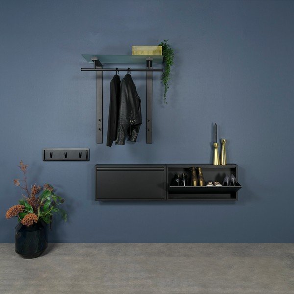 Attaccapanni da parete nero in metallo con scaffale 80 cm Dutch – Spinder Design-image-1