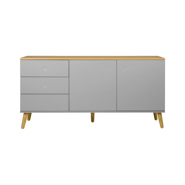 Credenza a due ante grigia con gambe in rovere e 3 cassetti Dot - Tenzo