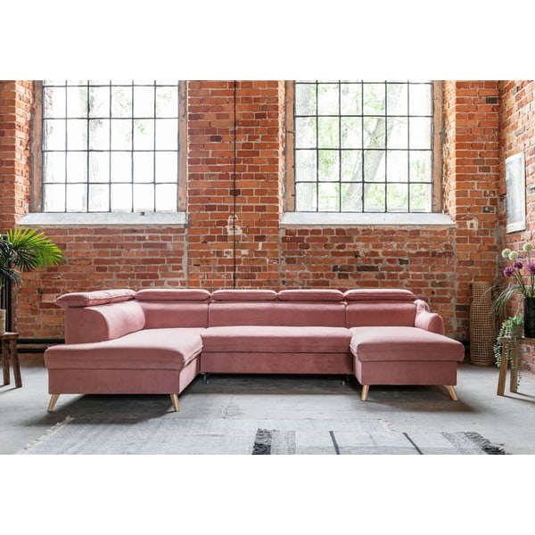 Divano letto angolare a U in velluto rosa chiaro (angolo sinistro) Sweet Harmony - Miuform-image-1