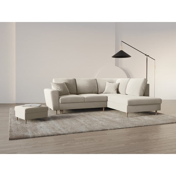 Divano angolare beige allungabile e con contenitore (con penisola a destra/a L) con rivestimento in velluto Kyoto – Cosmopolitan Design-image-2