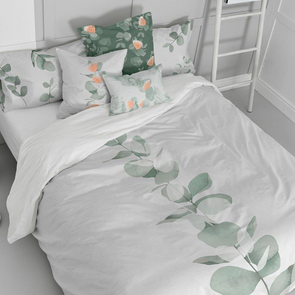 Copripiumino in cotone bianco e verde per letto singolo 140x200 cm Corymbia - Blanc-image-2
