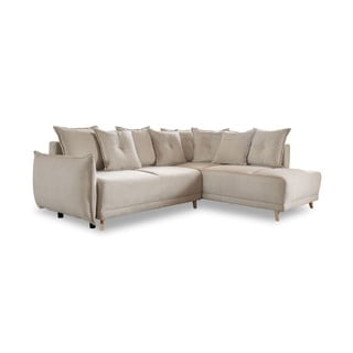 Divano letto angolare in velluto a coste beige (angolo destro) Lazy Lukka - Miuform