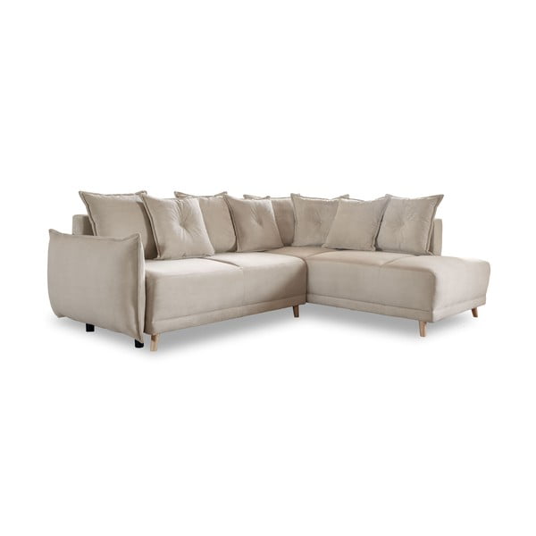 Divano letto angolare in velluto a coste beige (angolo destro) Lazy Lukka - Miuform