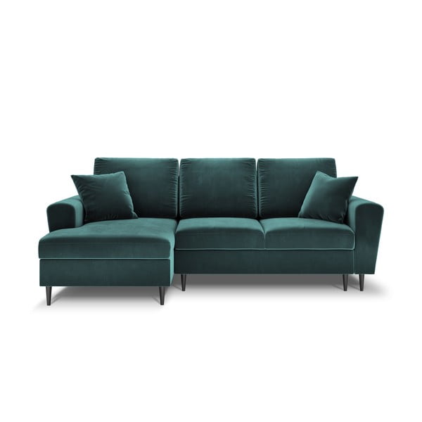 Divano angolare color petrolio allungabile e con contenitore (con penisola a sinistra/con chaise lounge) con rivestimento in velluto Kyoto – Cosmopolitan Design