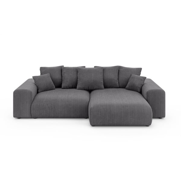Divano angolare grigio allungabile/con contenitore (con composizione variabile) con rivestimento in velluto a coste Luma – Ropez