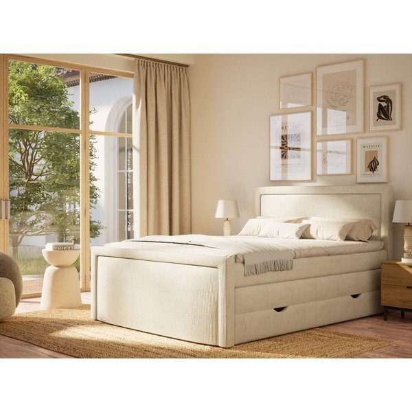 Letto boxspring color crema con contenitore 200x200 cm Fresco – Maison de Rêve-image-1