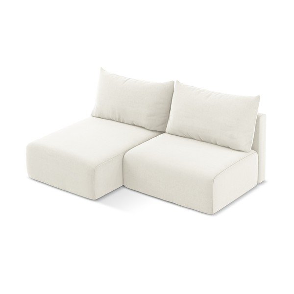 Divano angolare color crema allungabile/con contenitore (con penisola a sinistra/con chaise lounge) con rivestimento in velluto Kalena – Makamii-image-3