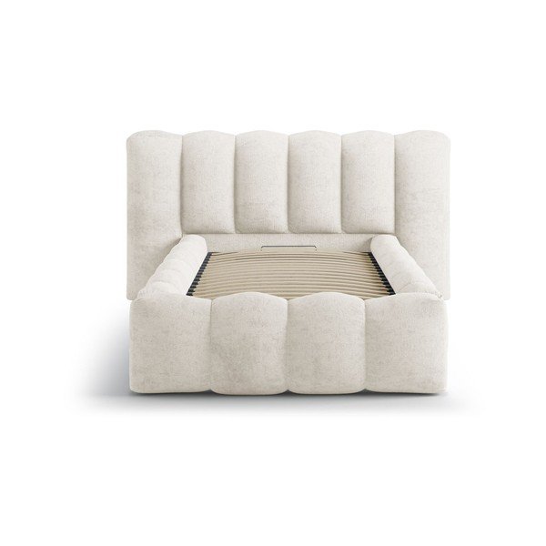Letto singolo imbottito beige con contenitore con rete inclusa 90x200 cm Lupine – Micadoni -image-3