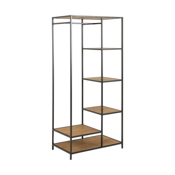 Armadio a vista nero-color legno naturale effetto rovere 77x165 cm Seaford - Actona-image-2