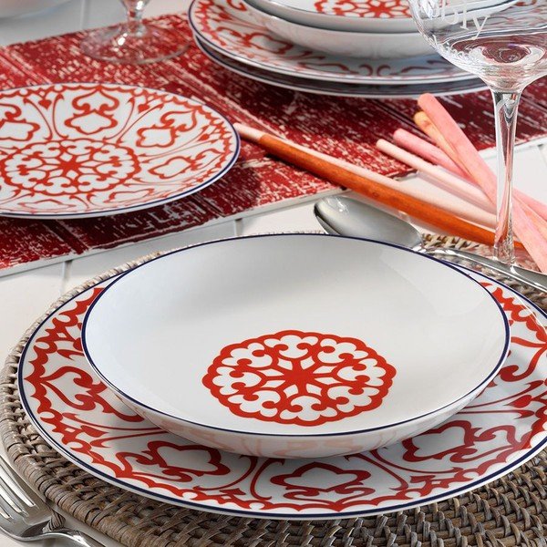 Set 24 pezzi in porcellana bianca con motivo rosso Desen - Kütahya Porselen-image-1