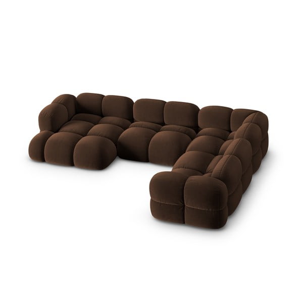 Divano angolare marrone scuro (con penisola a destra/a U) con rivestimento in velluto Loretto – Cosmopolitan Design