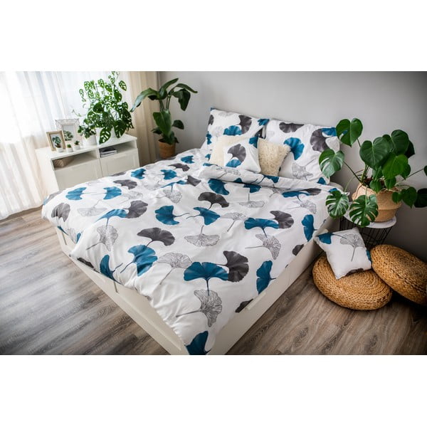 Biancheria da letto in cotone sateen blu-grigio , 140 x 200 cm Ginko - Cotton House
