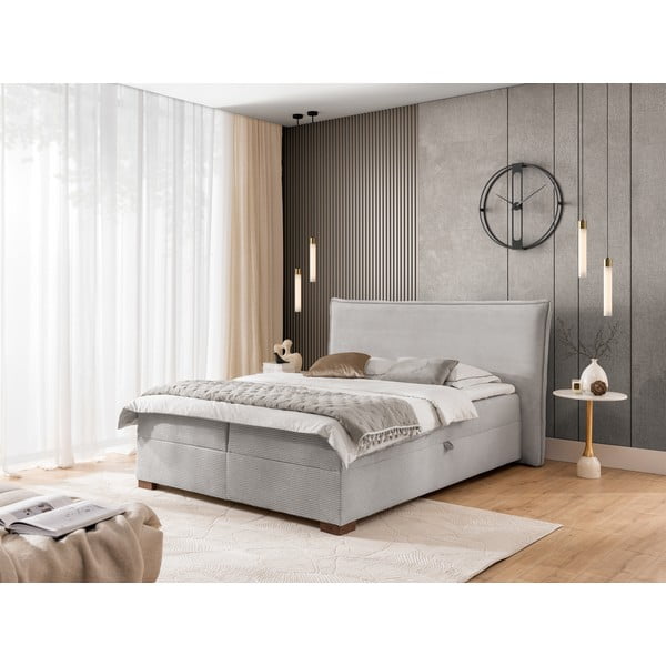 Letto boxspring grigio chiaro con contenitore 180x200 cm Lysa – Ropez-image-1