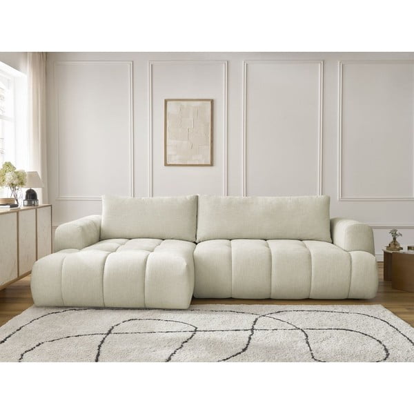 Divano angolare beige allungabile e con contenitore (penisola a sinistra/chaise lounge) Fuji – Bobochic Paris-image-1