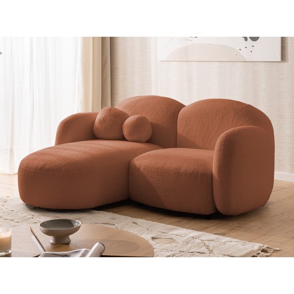 Divano angolare color terracotta (con penisola a sinistra/con chaise lounge) con rivestimento in bouclé Orbit – Ropez-image-4