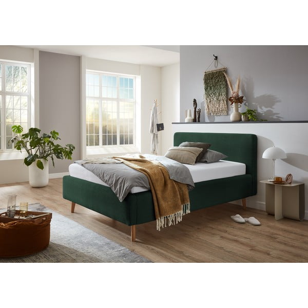 Letto singolo imbottito verde scuro rete non inclusa 120x200 cm Mattis – Meise Möbel-image-1