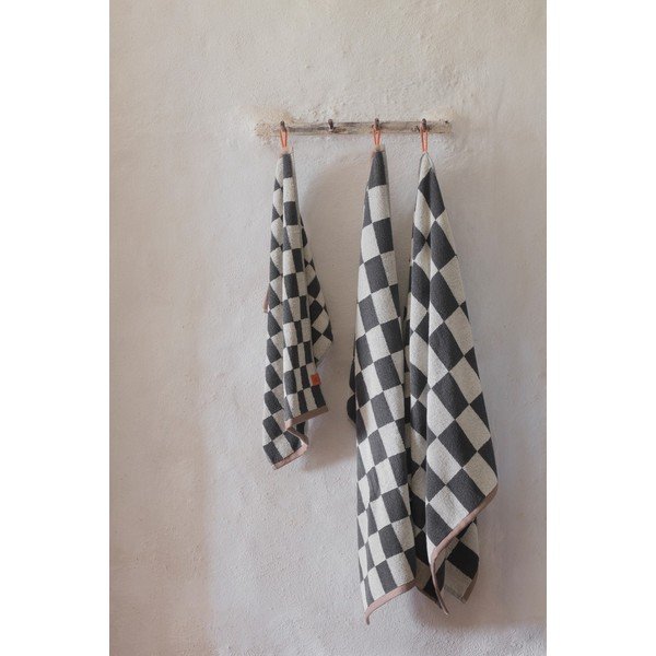 Asciugamano tipo terry color antracite/beige in cotone organico 70x133 cm Retro – Mette Ditmer Denmark-image-1