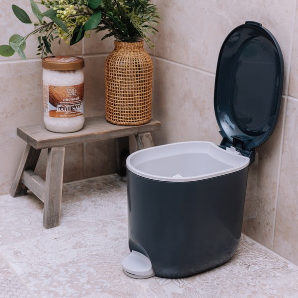 Cestino per la spazzatura in plastica grigio scuro con pedale 3,5 l – Addis-image-4