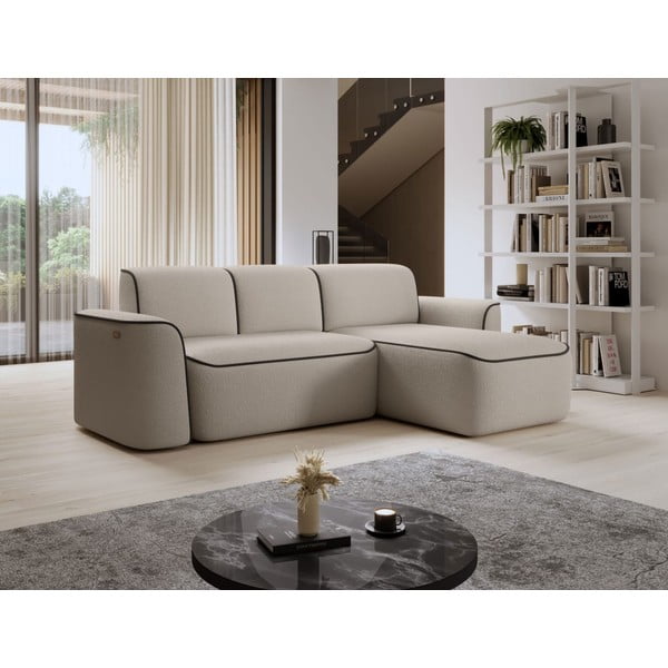 Divano angolare beige (con penisola a destra/con chaise lounge) e rivestimento in bouclé Ume – ELTAP-image-3