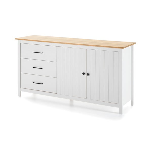 Cassettiera bassa bianca in legno di pino 150x80 cm Miranda - Marckeric-image-3