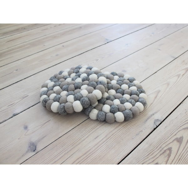 Sottobicchiere a sfera in lana grigio chiaro e bianco Sottobicchiere a sfera, ⌀ 20 cm - Wooldot