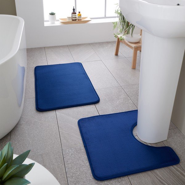 Set di tappetini per il bagno blu scuro in memory foam 2 pz per WC 50x80 cm Anti-Bacterial – Catherine Lansfield-image-1