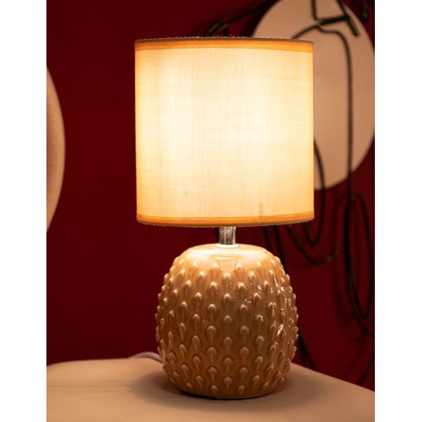 Lampada da tavolo color pesca in ceramica con paralume in tessuto (altezza totale 27 cm) Pontus – Mauro Ferretti-image-1