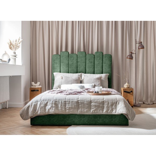 Letto matrimoniale imbottito verde con vano contenitore con griglia 180x200 cm Dreamy Aurora - Miuform-image-3