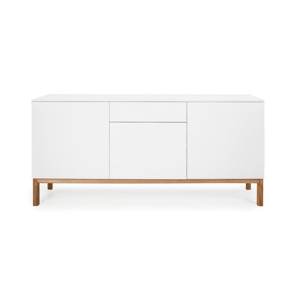 Credenza bianca a tre ante con gambe in rovere con cassetto Patch - Tenzo