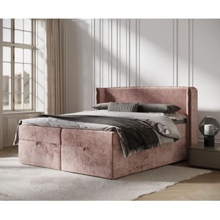 Letto boxspring rosa con spazio contenitivo 200x200 cm Passion - Maison de Rêve