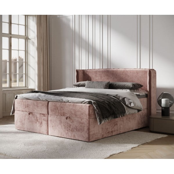 Letto boxspring rosa con spazio contenitivo 180x200 cm Passion - Maison de Rêve-image-1
