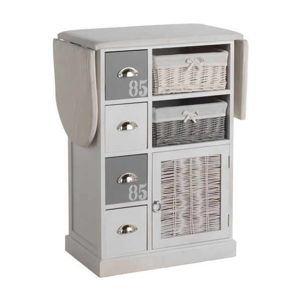 Bílá komoda se žehlícím prknem a 2 proutěnými koši Geese Home