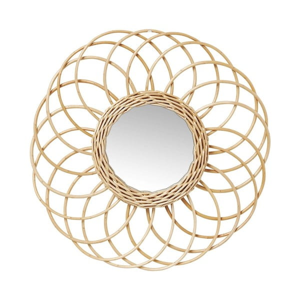 Nástěnné zrcadlo s ratanovým rámem Kare Design Swing, Ø 34 cm