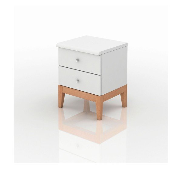 Comodino in legno di pino bianco con 2 cassetti Livia, altezza 54 cm - Skandica-image-2