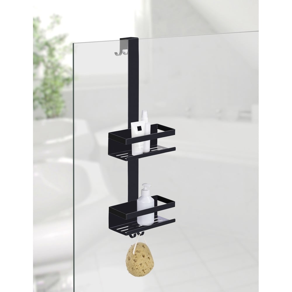 Mensola In Vetro Bagno WENKO Bosio Black 46,5 Cm: Elegante Ripiano In Acciaio E Vetro Satinato Con Fissaggi Inclusi