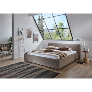 Letto matrimoniale imbottito marrone chiaro con contenitore con rete inclusa 180x200 cm Cube – Meise Möbel