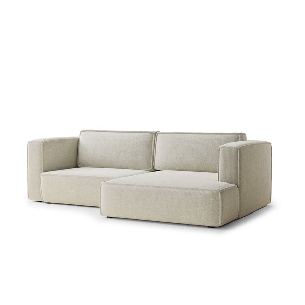 Divano angolare color crema allungabile/con contenitore (con penisola a destra/con chaise lounge) con rivestimento in ciniglia Velto – Maison de Rêve