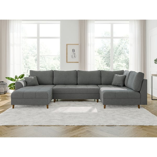 Divano angolare grigio in tessuto bouclé (angolo sinistro/"U") Ariella - Ropez-image-1