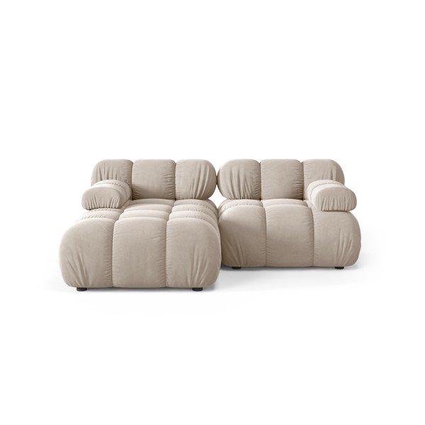Divano angolare componibile color crema (con penisola a sinistra/con chaise lounge) con rivestimento in velluto – Micadoni 
