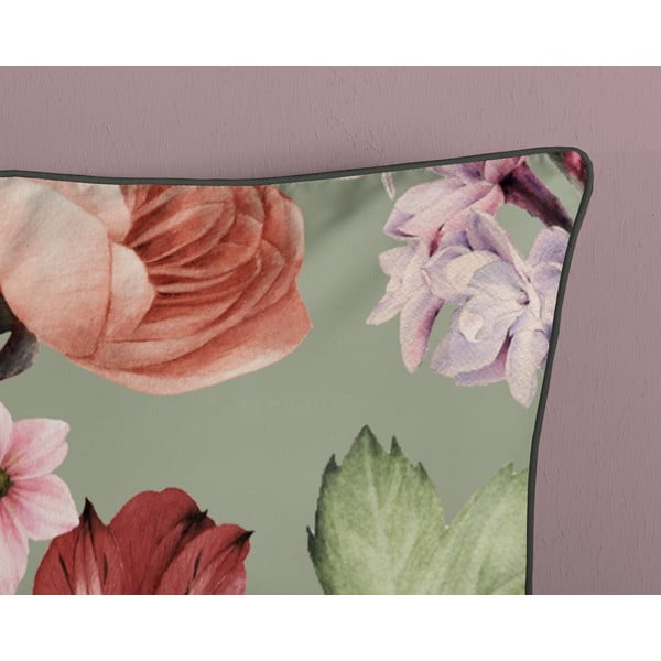 Set copripiumino e federa verde in raso di cotone per letto matrimoniale ed esteso 200x220 cm Fiori – Descanso-image-3