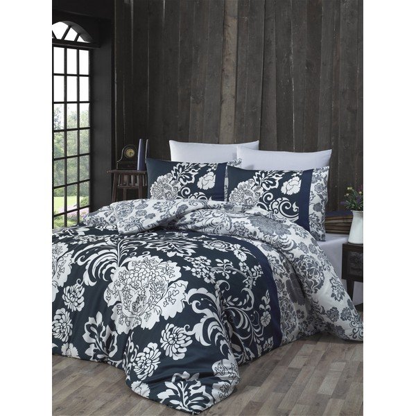 Biancheria da letto singola bianca e grigia in cotone sateen Victoria , 155 x 200 cm Crista - Mijolnir