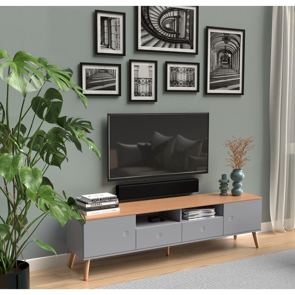 Tavolo TV grigio con gambe in rovere, larghezza 192 cm Dot - Tenzo-image-1